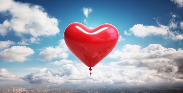 red heart shaped balloon in sky Generative Ai content