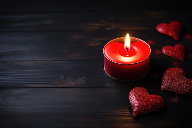 Red heart shaped candle on black background Valentine's day concept