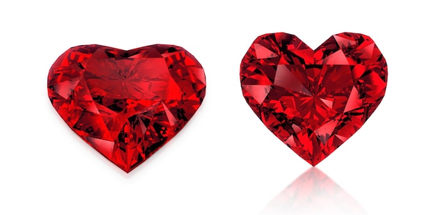 Red heart shaped diamond isolated on white background