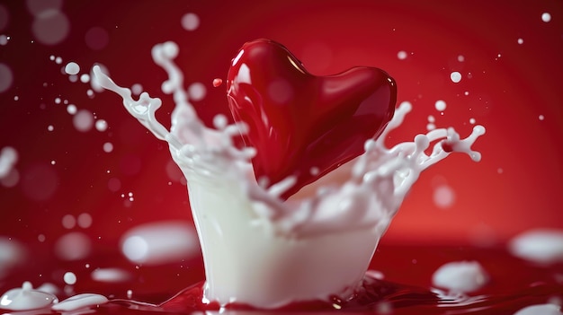 Red heart shaped milk splash for Valentines Day Ai Generated