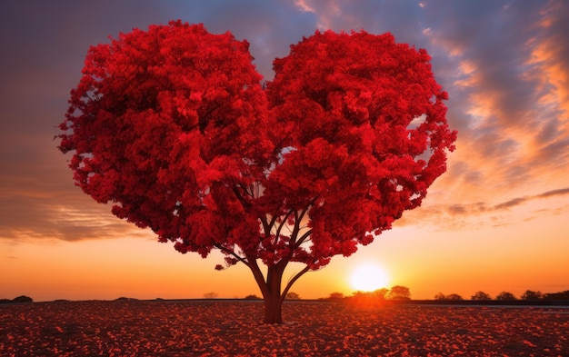 Red heart shaped tree