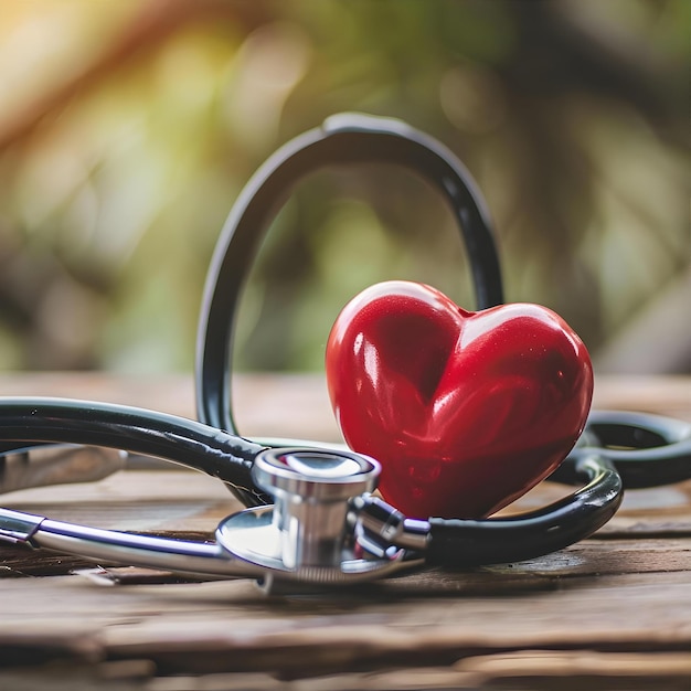 Photo a red heart and a stethoscope world health day