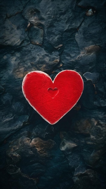 Red heart on the stone background Love and harmony concept