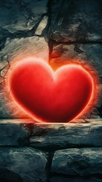 Red heart on the stone background