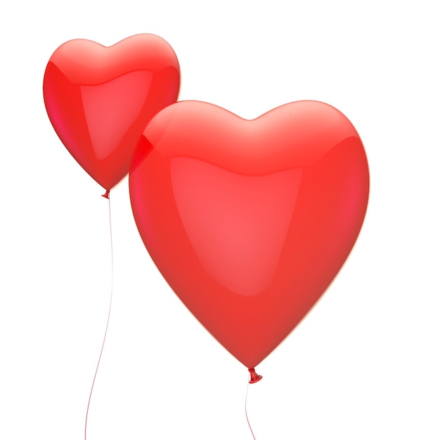 Red heart valentine's love balloons 3D rendering