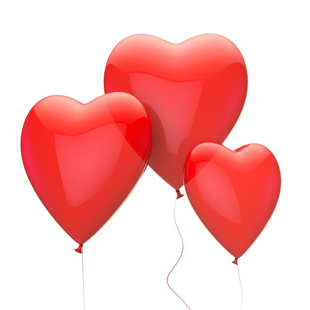 Red heart valentine's love balloons 3D rendering