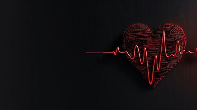 Red heart with ECG line on dark background