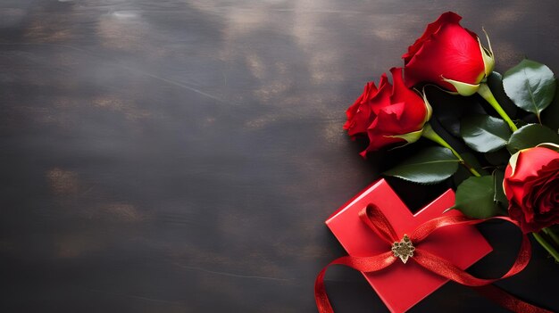 A red heart with a gift box and red rose with love Valentine's Day Celebrations Generated by AI