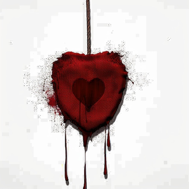 Photo a red heart with a line of blood dripping down the center