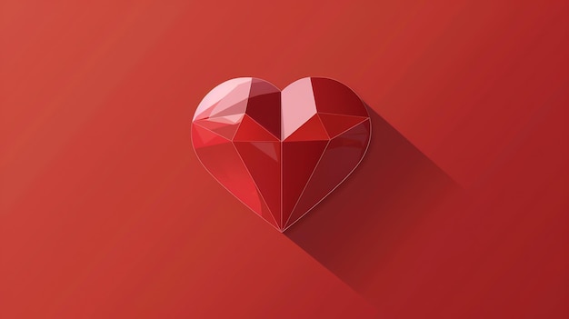 Red heart with long shadow on a red background