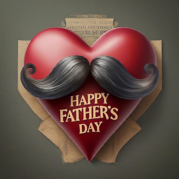 a red heart with a mustache and a red heart that says happy fathers day