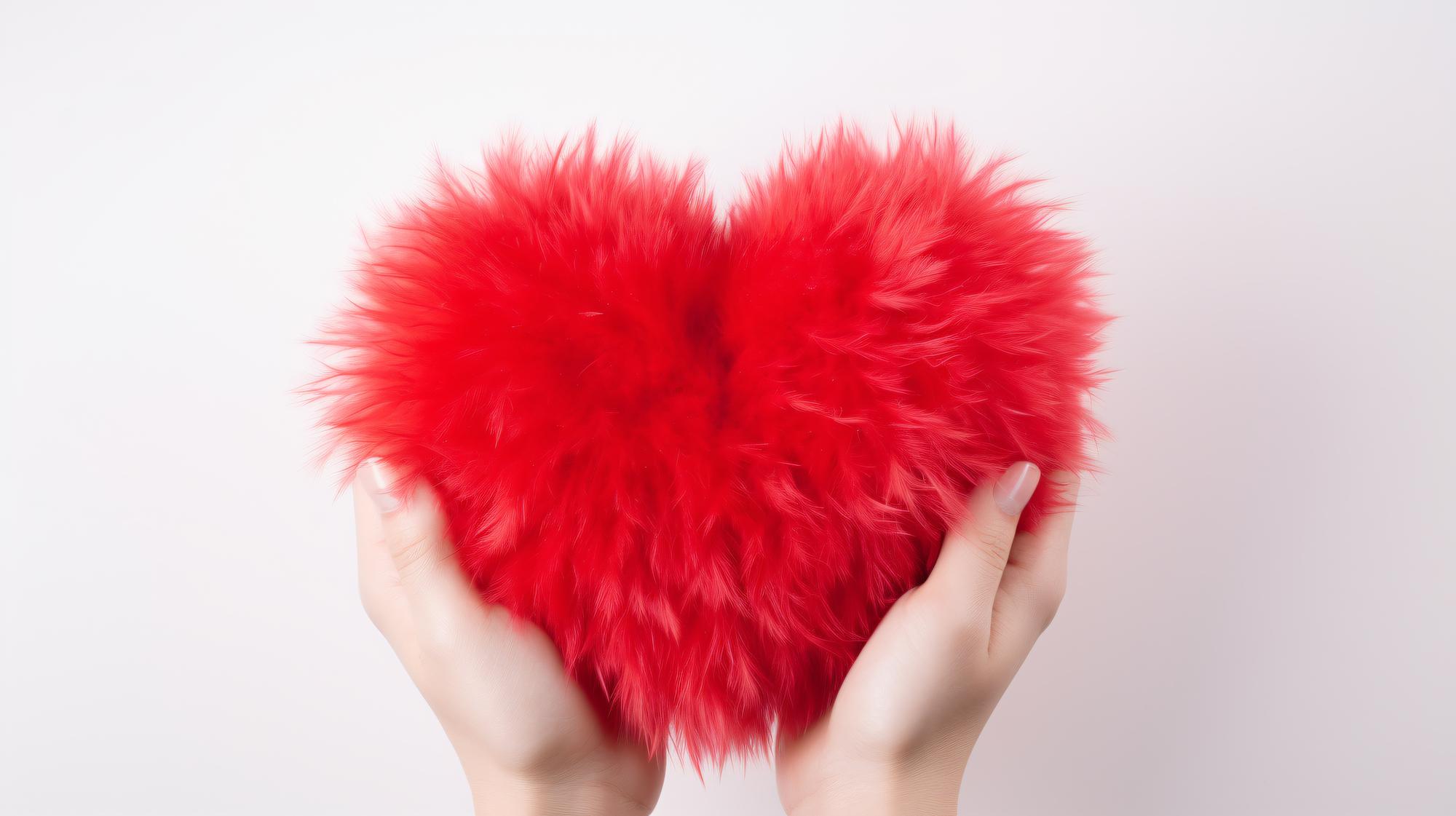 a red heart with a person holding it