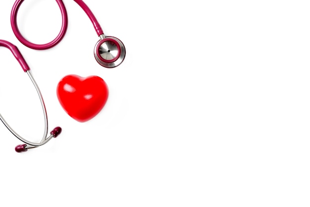 Red heart with stethoscope on white background Selective focusHealth and Medical concept