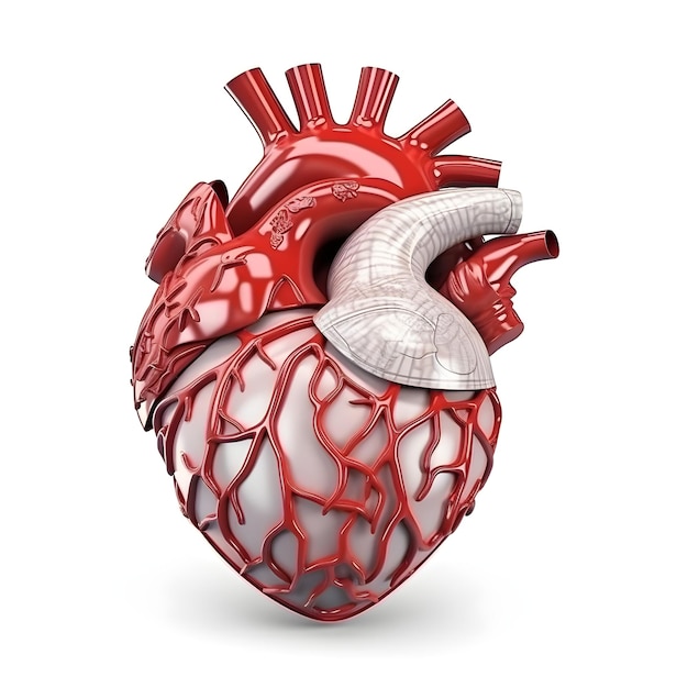 A red heart with a white face and a white cross section.