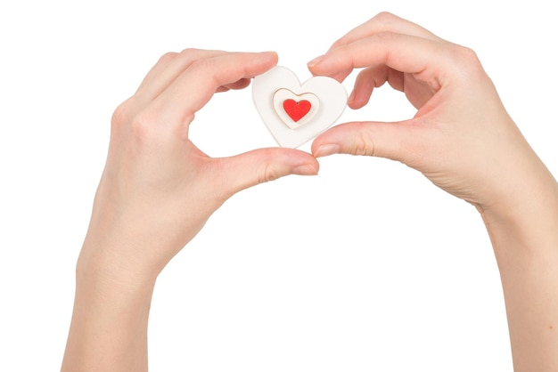 Red heart in woman hand isolated Copy space