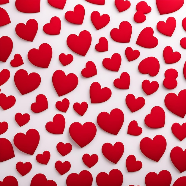 red hearts are arranged in a white background