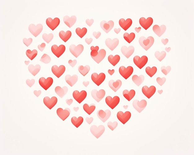 red hearts arranged in a heart shape on a pink background in the style of soft lines and shapes