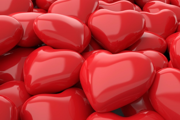 Red hearts background. 3D rendering.