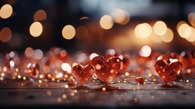 Red hearts background valentine day greeting card lights Bokeh background Love concept