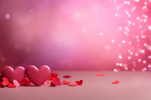 Red hearts on pink background with copy space Valentines day February 14 AI generated