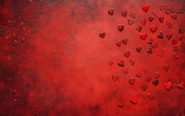 Photo red hearts scattered on a crimson background