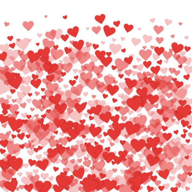 Red hearts scattered on white background