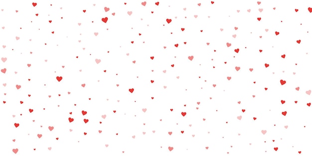 Red hearts scattered on white background