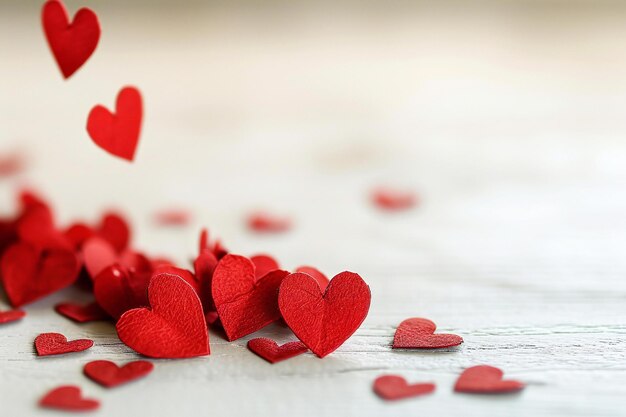 Red hearts on a white wooden background Valentines day background