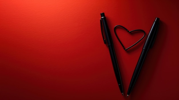 Photo red hearts with pen and paper on vibrant background