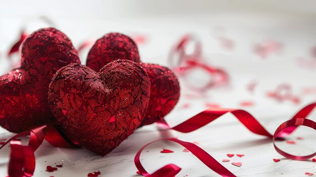 Red Hearts with Ribbon on transparent background