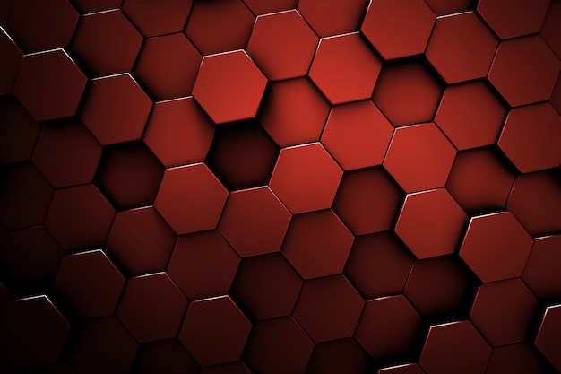 Red hexagon pattern. Honeycomb texture. Abstract red background.