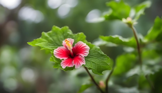 Red hibiscus flowers plant in the garden background