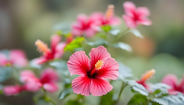 Red hibiscus flowers plant in the garden background