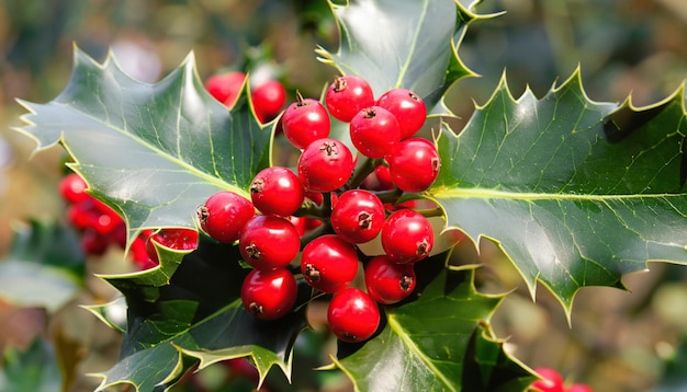 Red holly berries on the tree