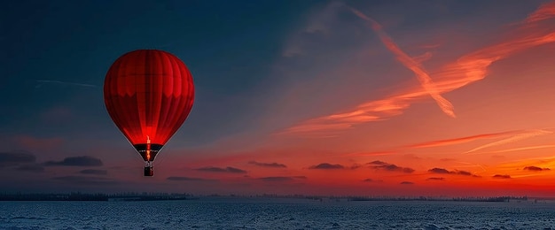 Red Hot Air Balloon at Sunset