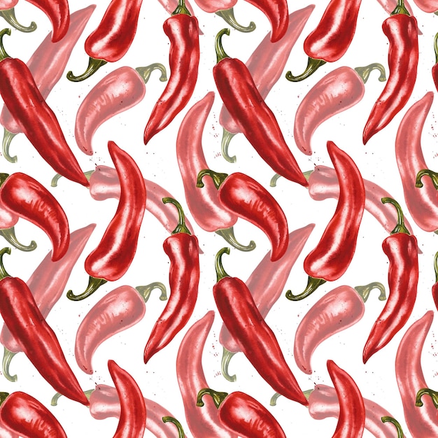 Red hot chili pepper whole pods set hand drawn watercolor illustration isolated on white background