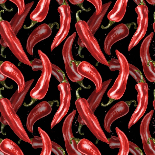 Red hot chili pepper whole pods set hand drawn watercolor illustration isolated on white background