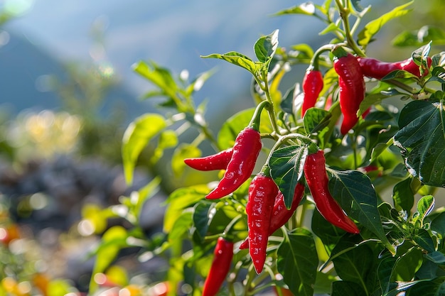 Photo red hot chili peppers plant