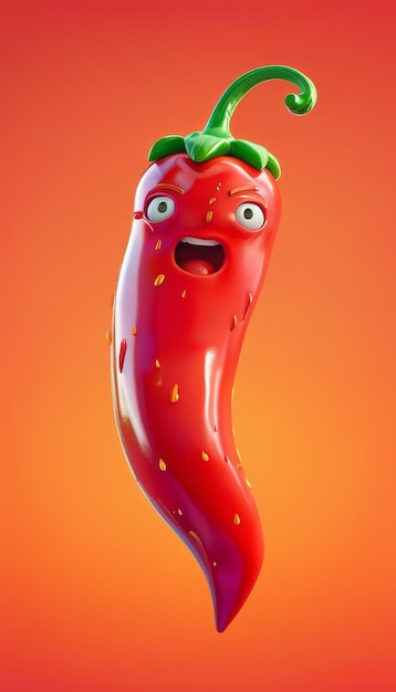 Photo red hot pepper funny cartoon character 3d illustration