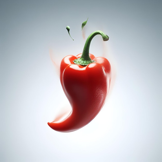 red hot pepper levitates on a white background