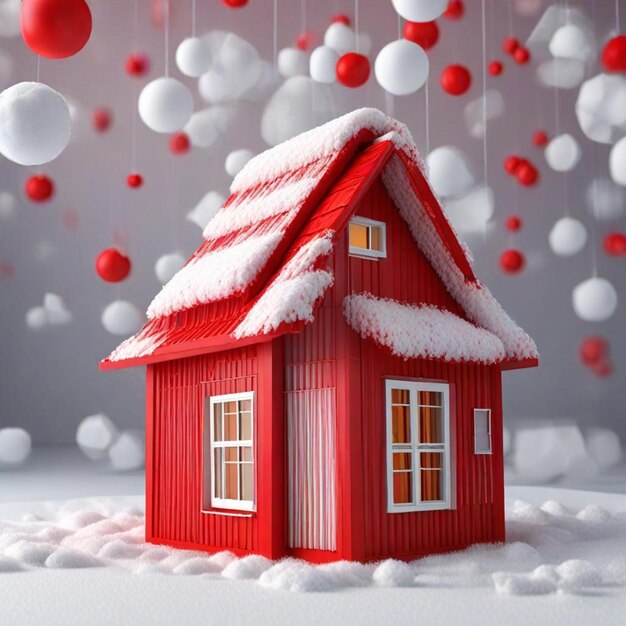 a red house with a red roof and a red house with snow on the roof