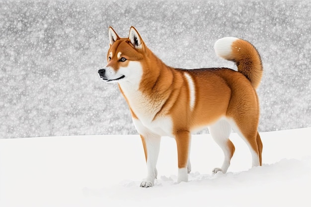 The red husky dog enjoys the snow A husky dog from Siberia frolics in the snow