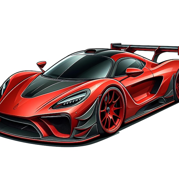 red hypercar in cartoon style white background