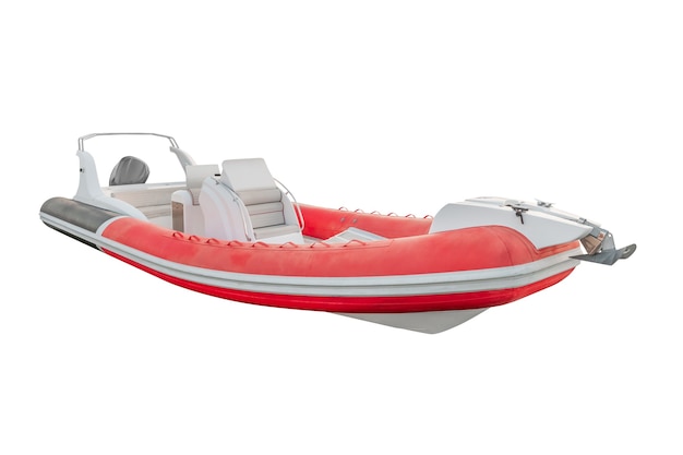 red inflatable motor boat isolated on white