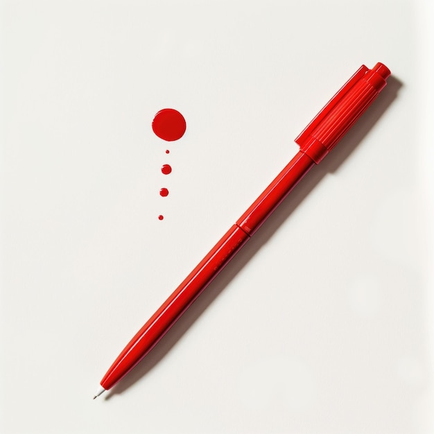 Photo red isolated marker or pen on white with a white dot on neutral background