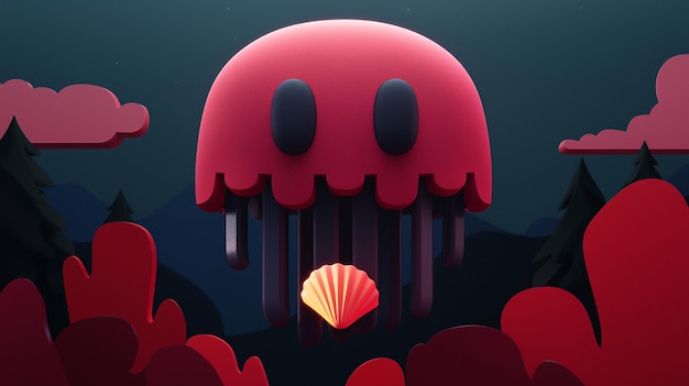 Photo red jellyfish with shell in night sky