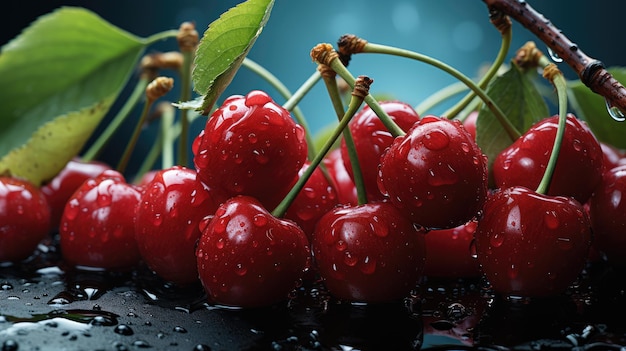 Red juicy appetizing cherry Ripe and sweet berry Healthy snack