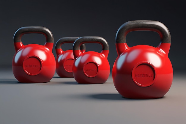 Red Kettlebell with Black Washers in 3D Rendering