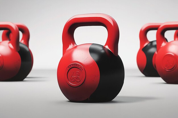 Red Kettlebell with Black Washers in 3D Rendering