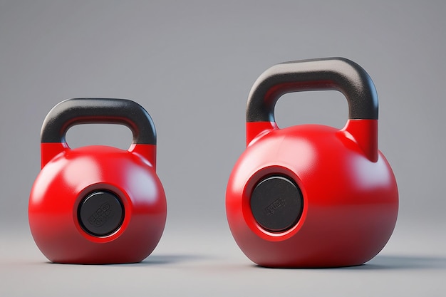 Red Kettlebell with Black Washers in 3D Rendering